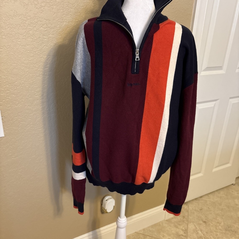 Urban Outfitters Men's 1/4‎ Zip Striped Sweater, Large